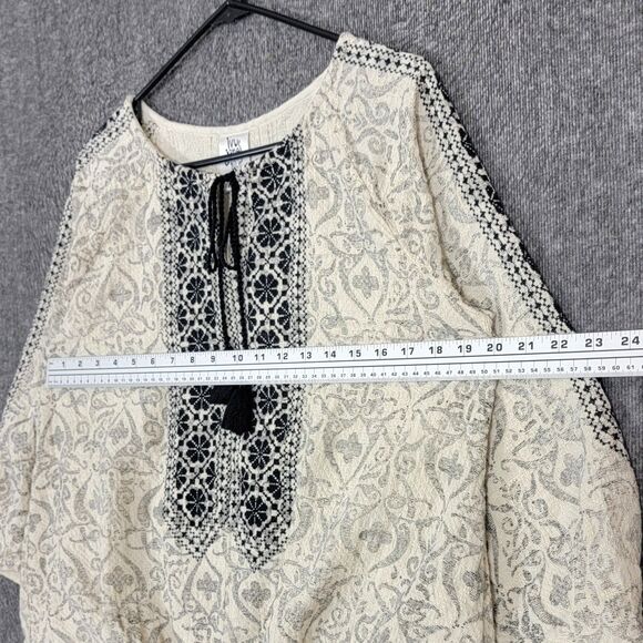 Ivy Jane Blouse Womens M Ivory Black Woven Aztec Southwest Print Boxy Boho Shirt - Picture 5 of 11